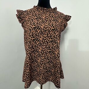 Leopard print mock neck loose fitting top